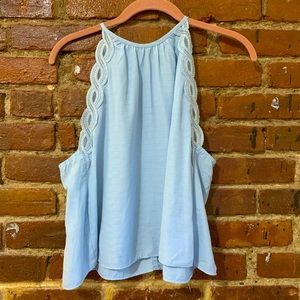 Blue flowy tank lace detail button back Kendall and Kylie